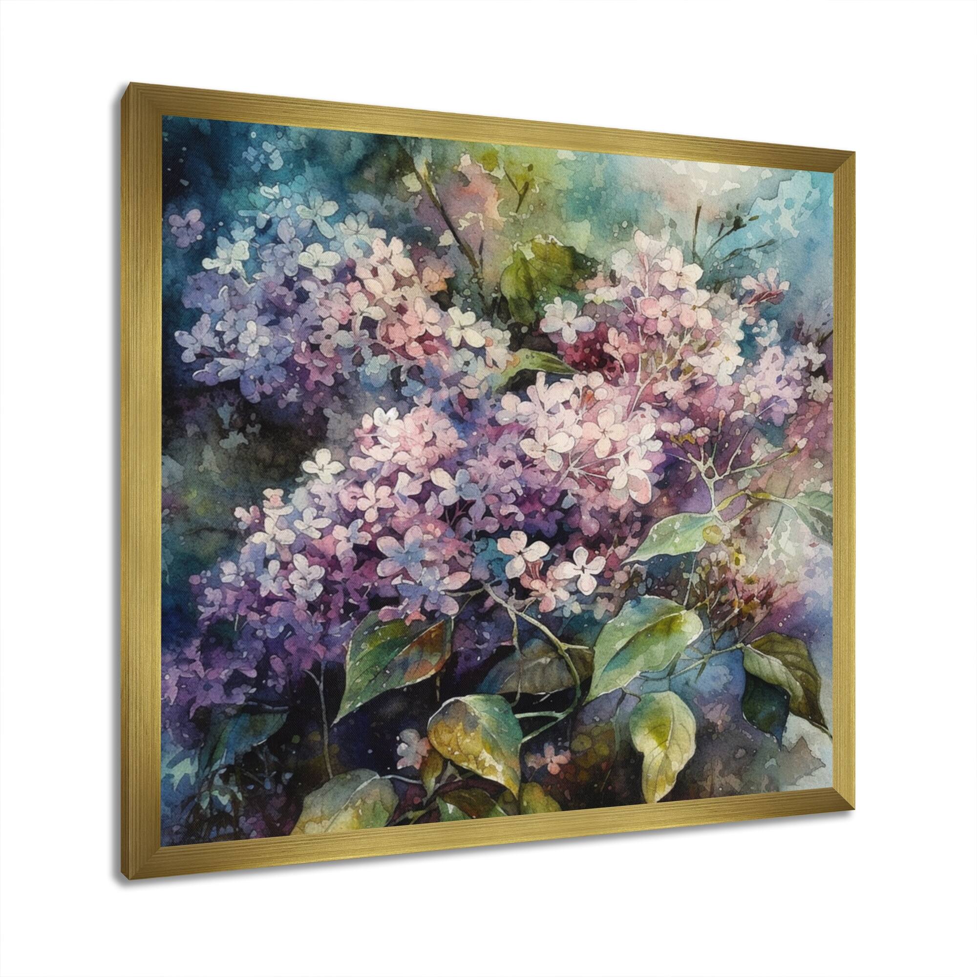 Designart "Purple Green Beautiful Lilacs I" Floral Lilacs Framed Canvas